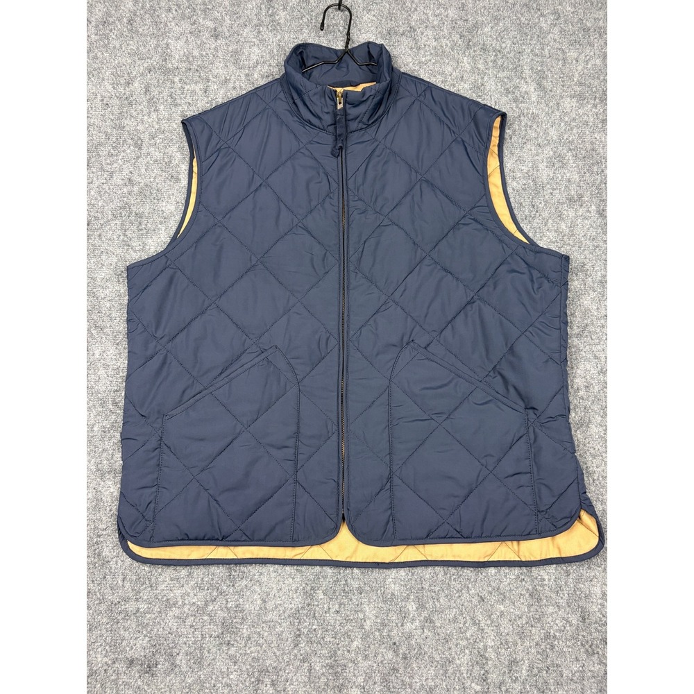 J.Crew Mens Quilted Vest Navy Blue XL Full Zip Diamond Quilt Outerwear